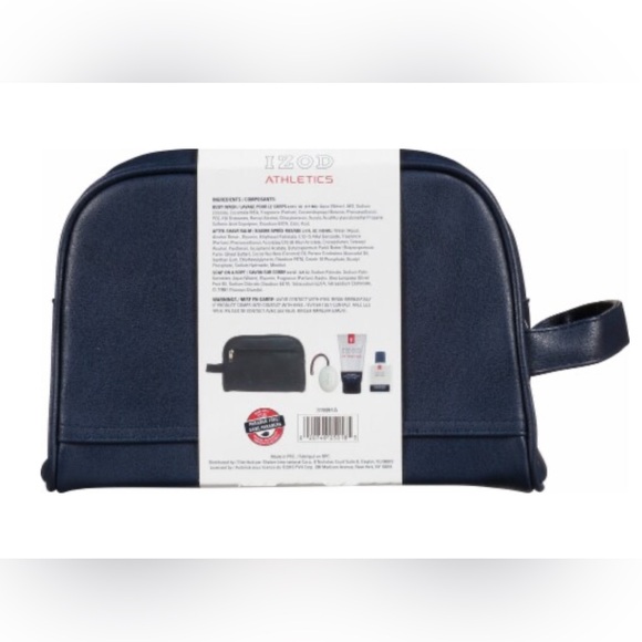 NWT IZOD Athletics Black Leather 4 Piece Travel Set - Picture 2 of 7